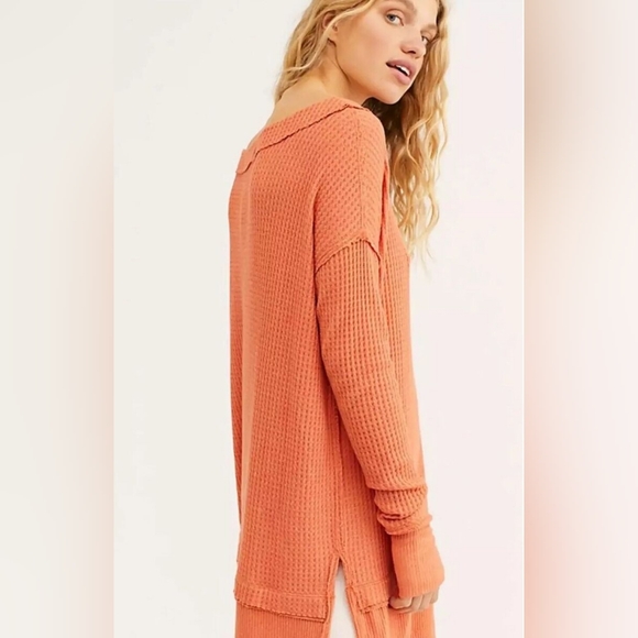 Free People orange waffle top - Picture 2 of 5